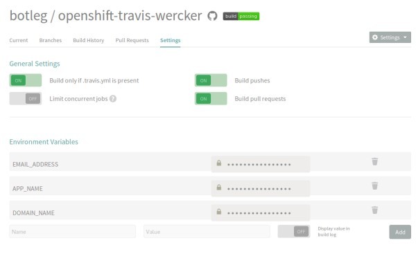 Travis CI Settings